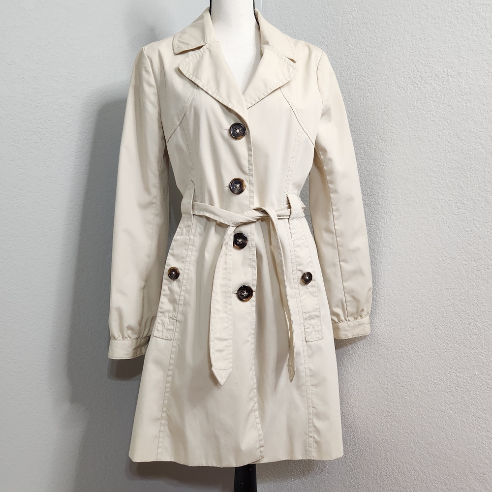 H&M Cotton Twill Cottagecore Trench Coat, Puff Sleeves Belted Long Raincoat